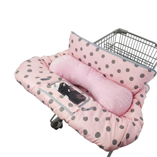 Cozy Pink Shopping Cart & High Chair Cover-Soft, Reversible Seat Liner with Toy Loops & Phone Pocket for Baby's Safety & Parent's Convenience. with Supportive Seat Positioner for Babies and Toddlers