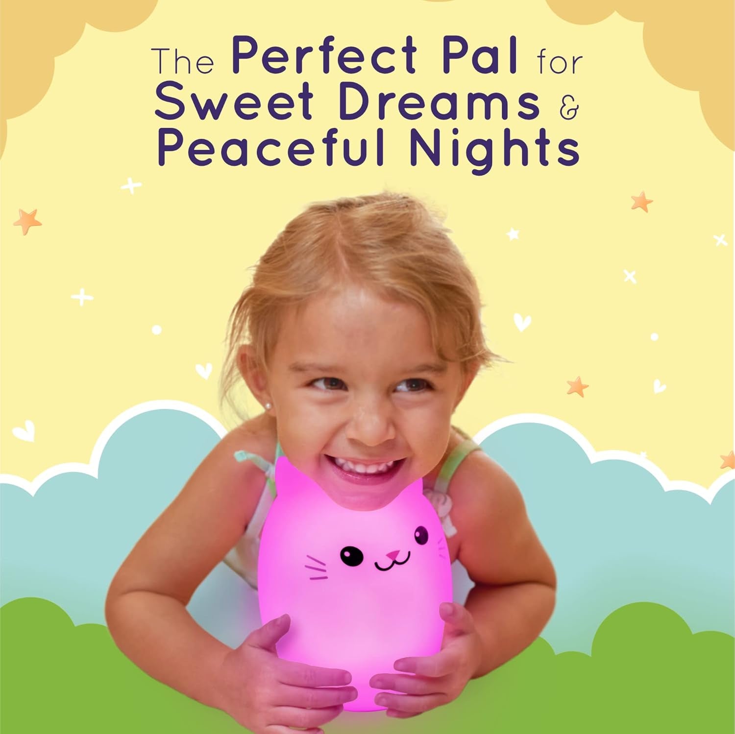 Remote Control Silicone Night Light for Children - Cat Design with 9 Soft Color Options & Sleep Timer - Rechargeable, Battery-Operated Lamp for Bedrooms and Nurseries