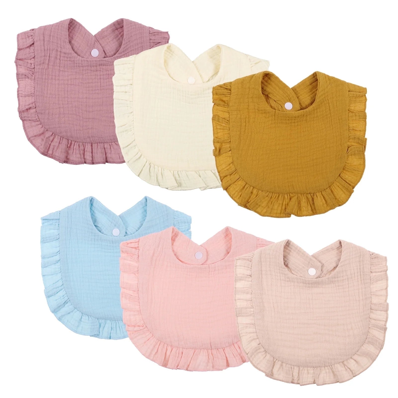 Abaima 6-Piece Baby Girl Cotton Bib Set with Ruffled Lace - Stylish & Absorbent for All-Day Comfort