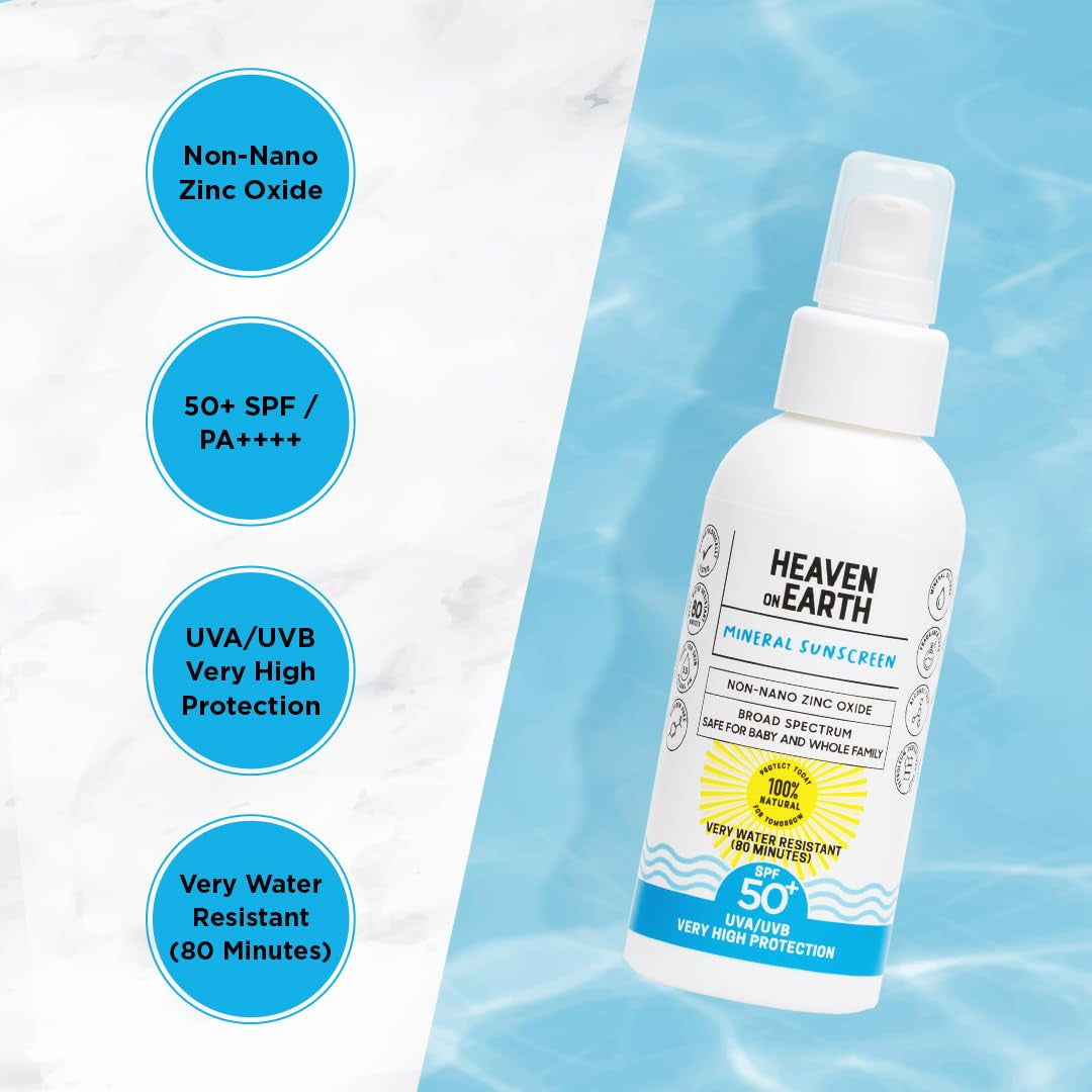 Natural Vegan SPF 50+ Mineral Sunscreen - Water Resistant, Safe for Newborns & Family - Non-Nano Titanium Dioxide Free - 100ml