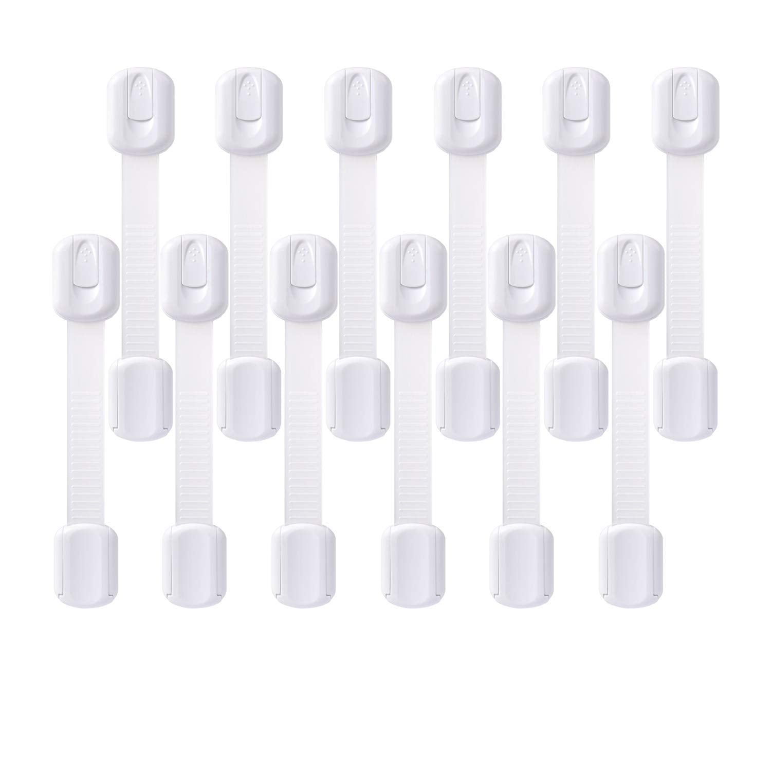 12 Pack Vmaisi Childproofing Adhesive Straps - No-Drill Cabinet Locks for Baby Safety (White)