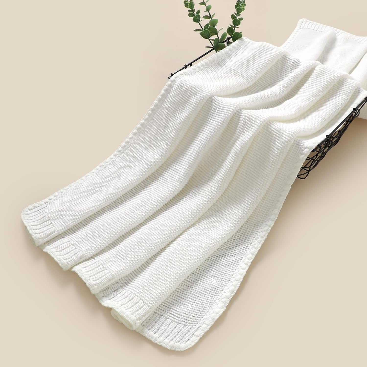 Mimixiong Gender Neutral Cotton Baby Blanket - Soft Swaddling Blanket for Nursery & Perfect Shower Gift - 40x30 Inch White