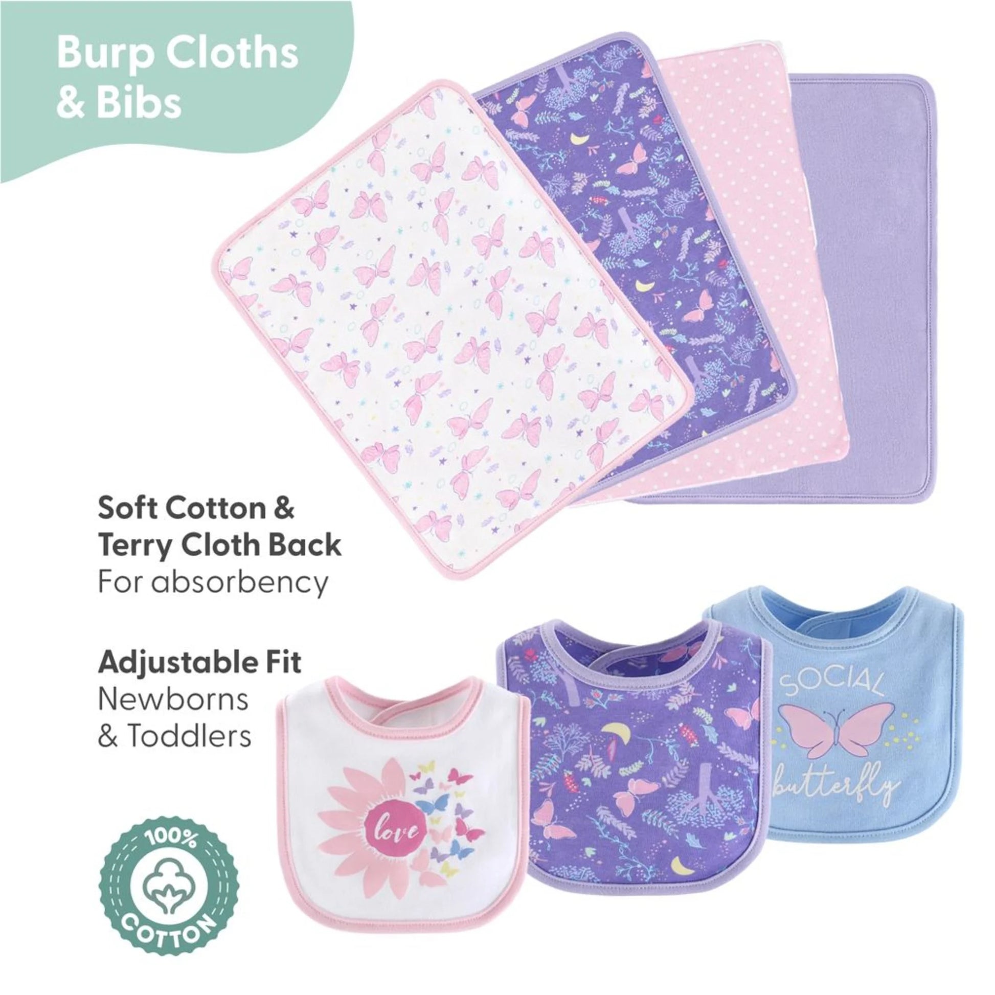 Peanutshell Newborn Layette Gift Set for Girls - 30 Essential Pieces in Purple Pink Butterfly Design, Perfect for 0-3 Months