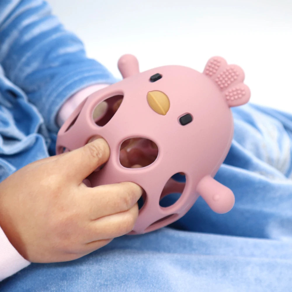 Cute Cartoon Chick Baby Teether Gloves - Silicone Dental Care Toy for Gums and Molar Relief