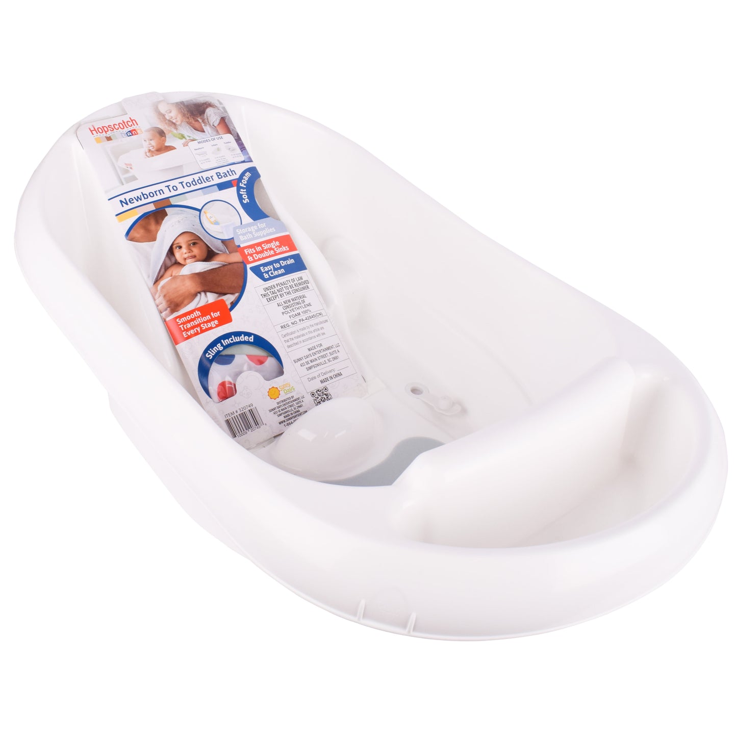 Hopscotch Lane 3-in-1 Rigid Baby Bathtub with Sling - Perfect for Newborns to Toddlers, Unisex, Ages 0+ Months