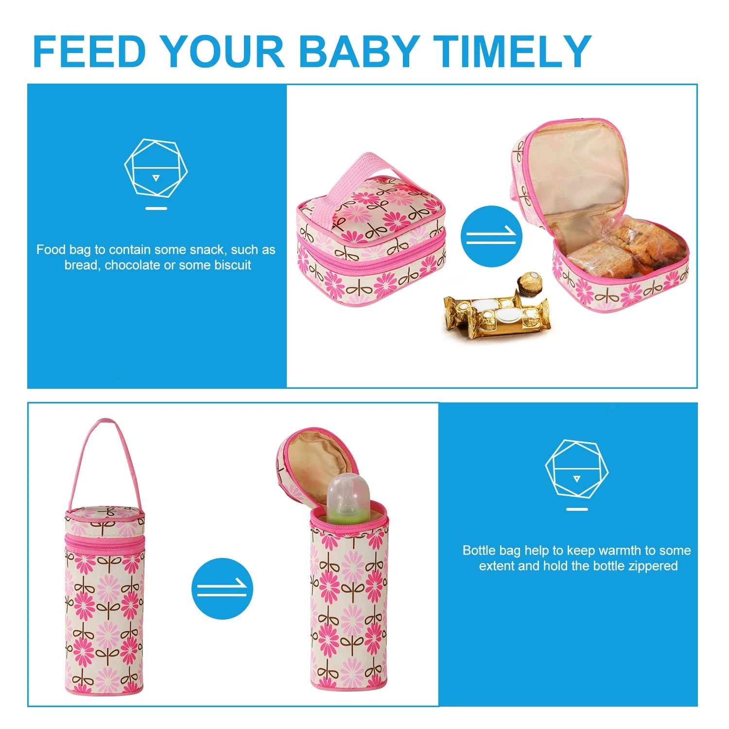 Imountek Stylish Baby Diaper Tote Set - 5 Piece Insulated Nappy Messenger Bag with Handbag & Food/Bottle Bag in Pink