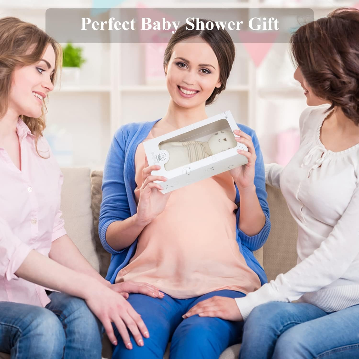 COTTONEBEBE Organic Mrs. Bunny Stuffed Animal with Lullaby Music - Perfect Gift for Infants 0-36 Months, Safe for Boys & Girls