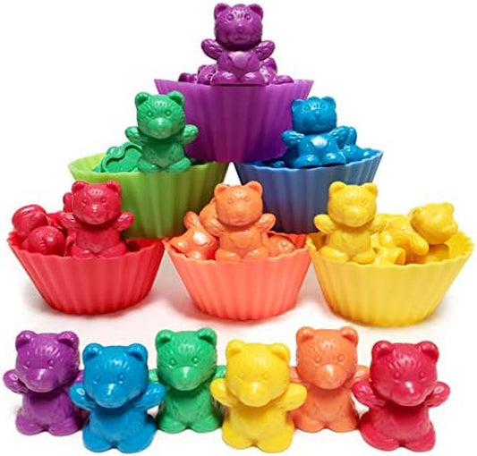 Montessori Jumbo Counting Bears with Color Sorting Cups & Tote -48 PCS Educational Toy Set for Toddlers & Preschoolers.
