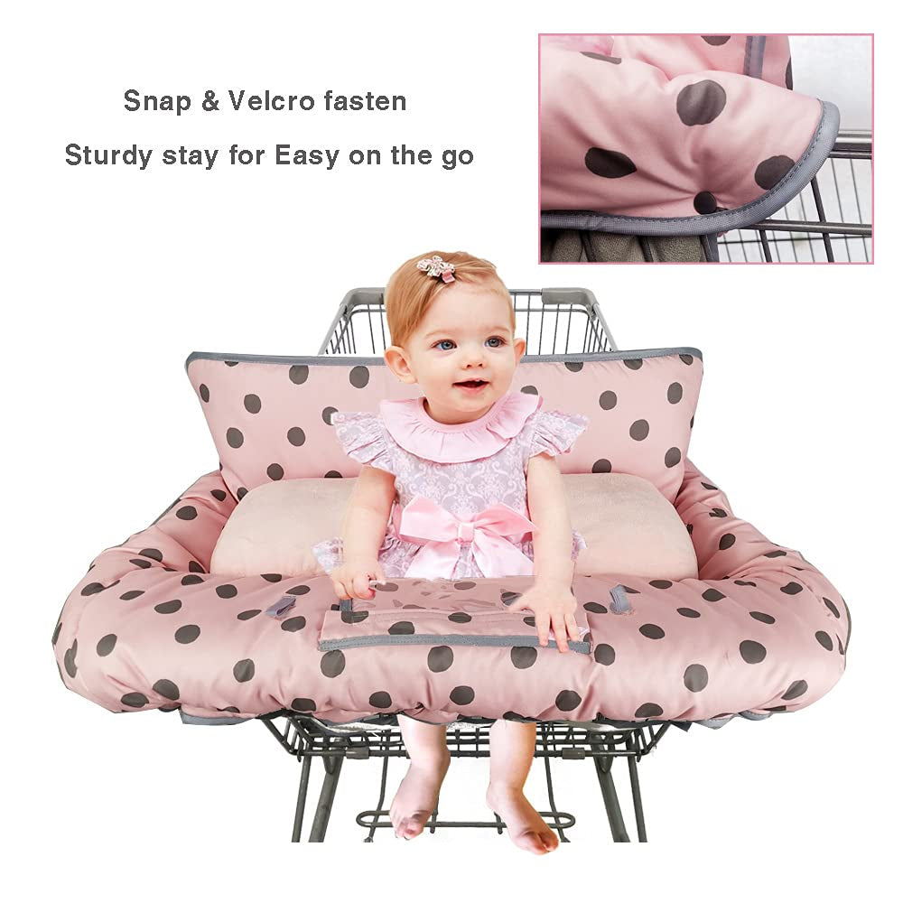 Cozy Pink Shopping Cart & High Chair Cover-Soft, Reversible Seat Liner with Toy Loops & Phone Pocket for Baby's Safety & Parent's Convenience. with Supportive Seat Positioner for Babies and Toddlers