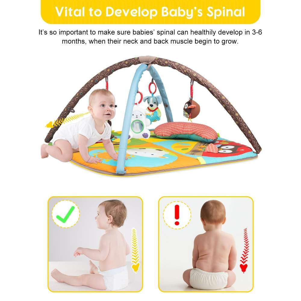 Baby Play Mat Zoo Themed Sensory Baby Toys for 0-6 Months Infant Washable Baby Gym Play Mat