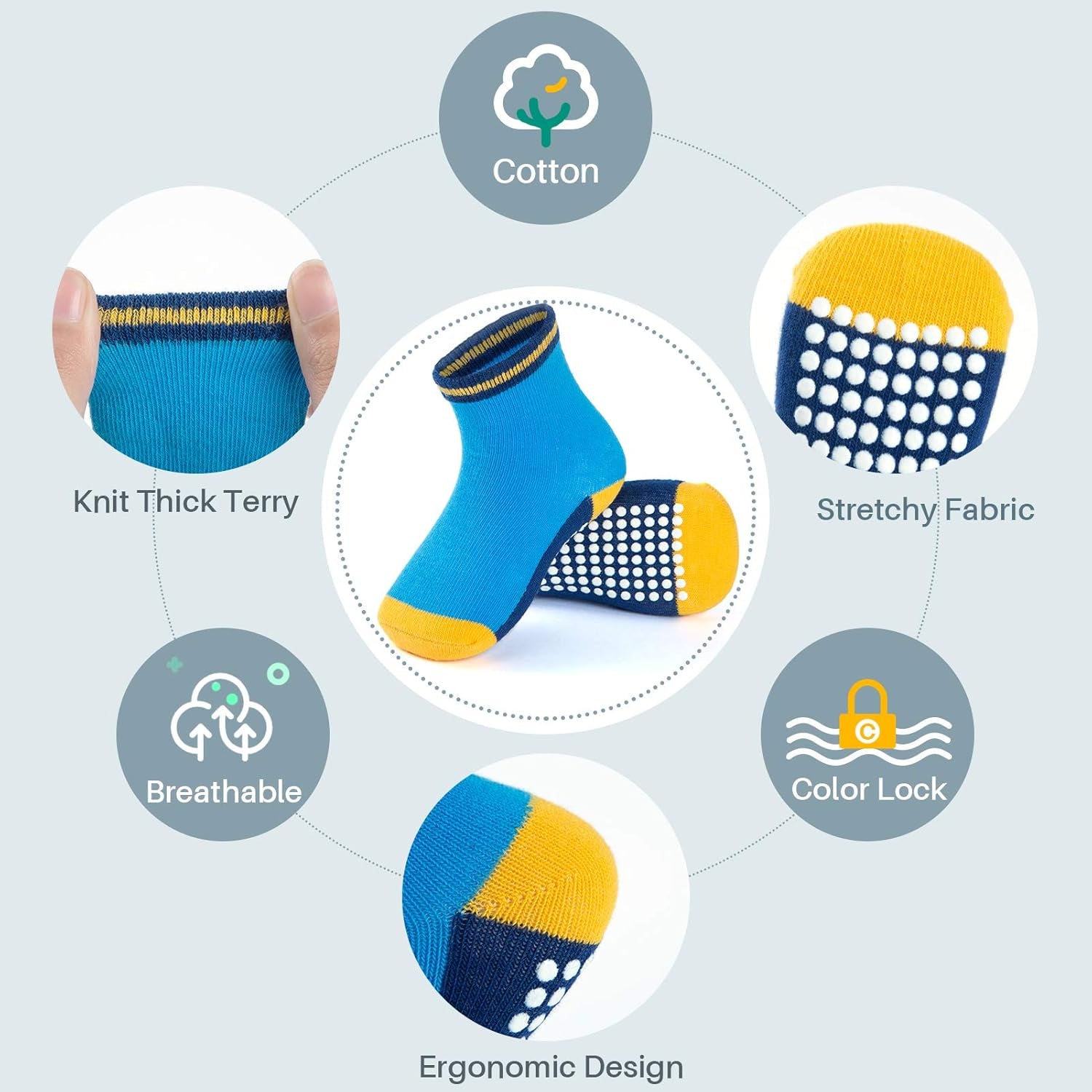 12 Pack Non-Slip Cotton Crew Socks for Infants and Toddlers - Perfect for Boys and Girls!