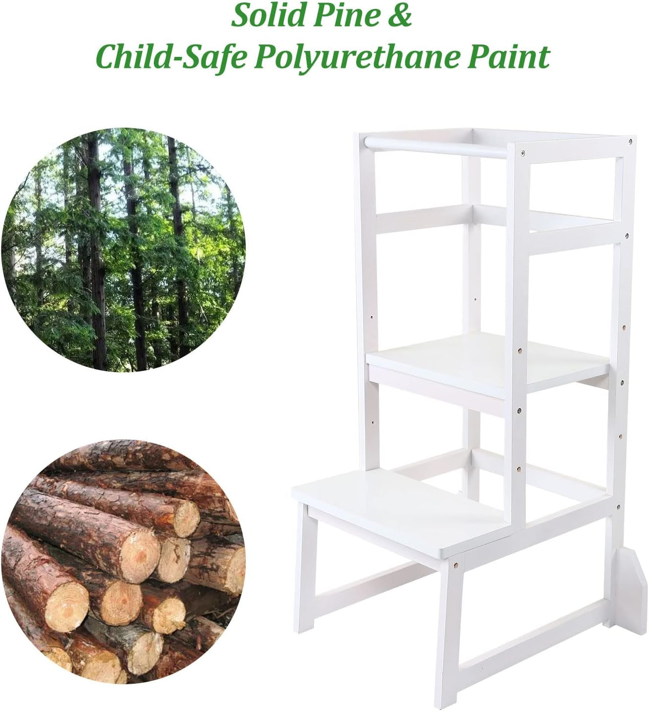 Elevate Your Child's Independence with the Premium Wooden Step Stool - Stylish and Safe Toddler Helper for Kitchen, Bathroom, and Bedroom Activities