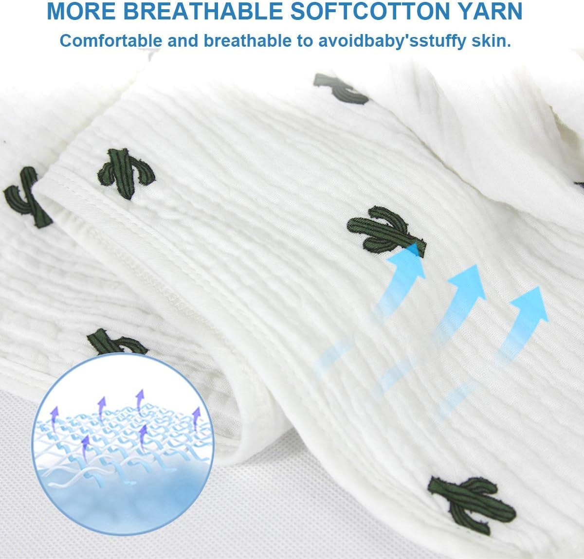 Organic Cotton Hooded Towel for Kids - Soft, 6 - Layer Gauze, Cactus Design.