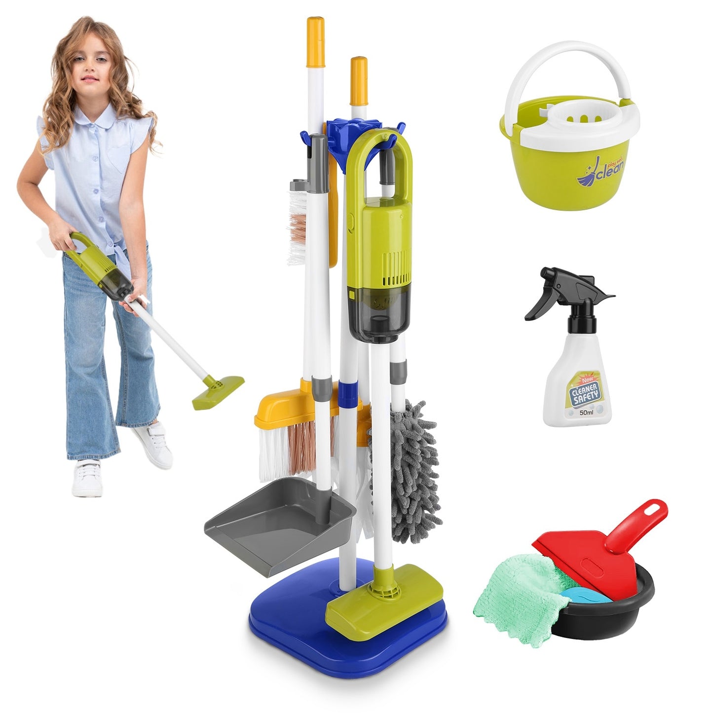 14Pcs Kids Cleaning Toy Set- Pretend Play Housekeeping Kit with Vacuum, Mop & Broom | Fun Learning Toy for Toddlers