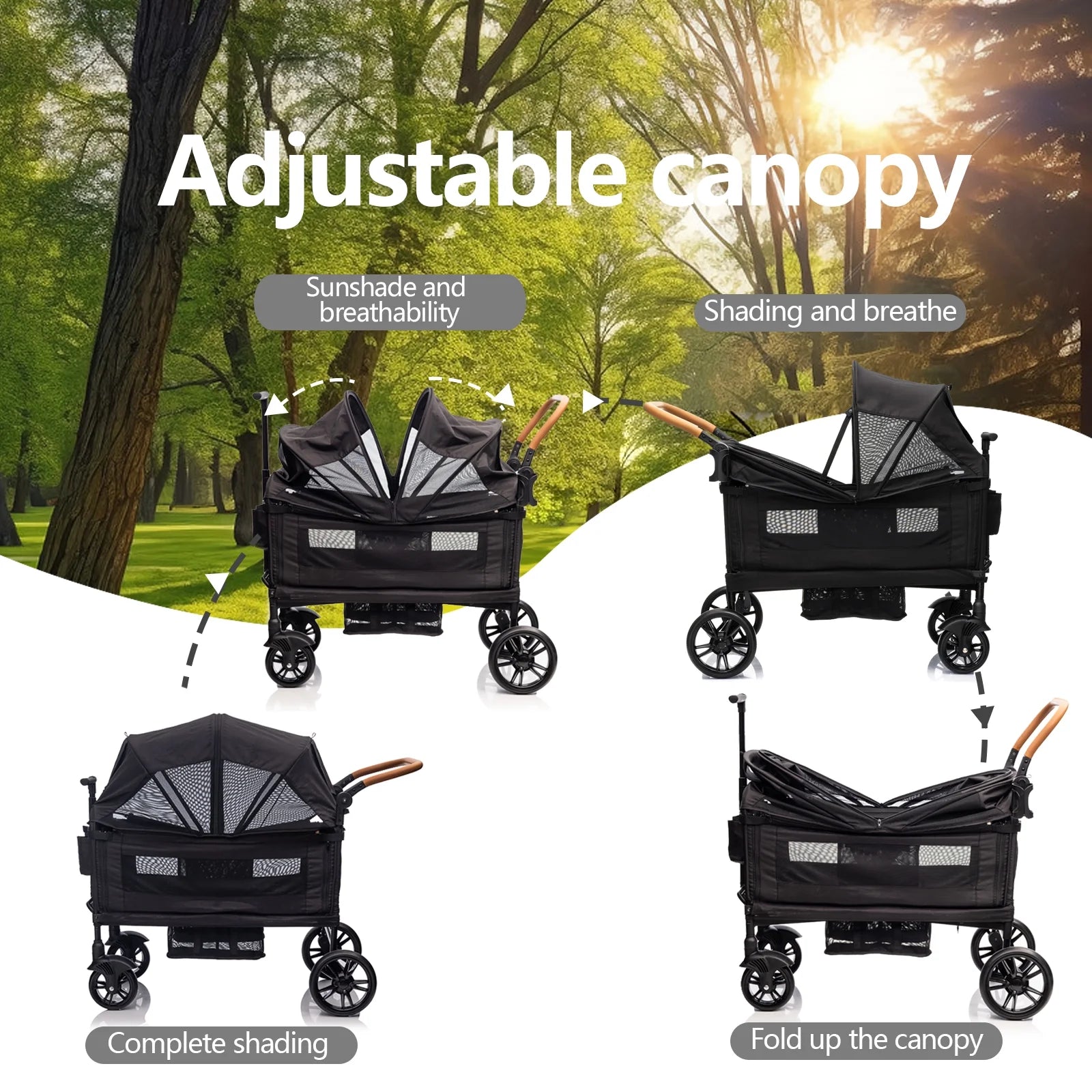 Wagon Stroller for 2 Kids &Toddler with 5-Point Harness,Adjustable Handle Bar and Canopy,Tray Table