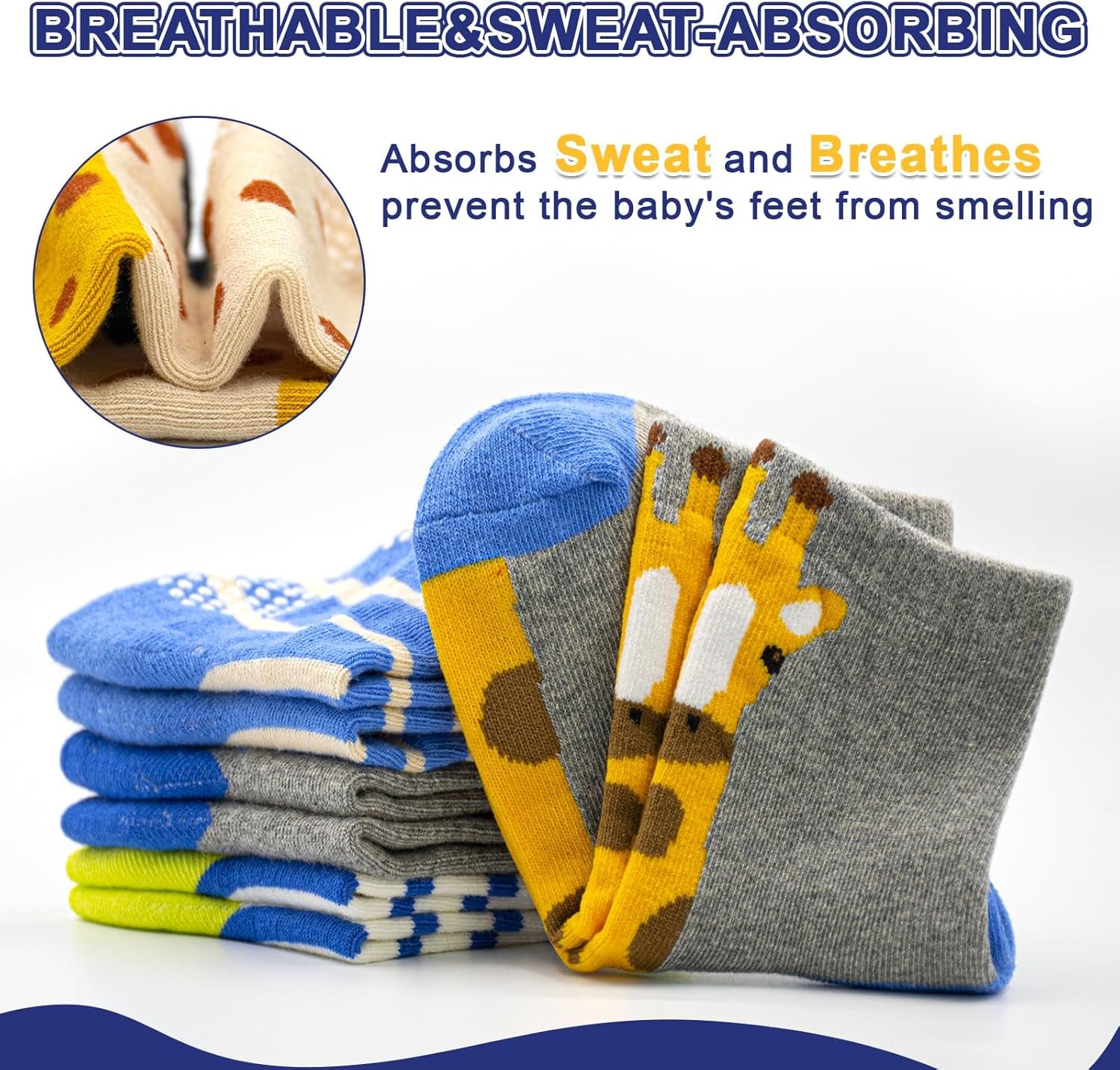 Cozy & Colorful Anti-Slip Toddler Socks - 12 Pairs of Non-Skid Cotton Grip Socks for Boys & Girls (1-7 Years)