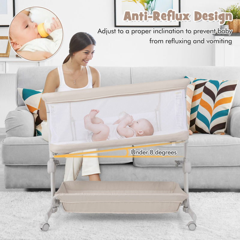 3-in-1 Baby Bassinet Bedside Sleeper with Anti-Reflux Incline & 6-Level Height Adjustment - Cradle, Crib & Bedside Mode (0-6 Month)