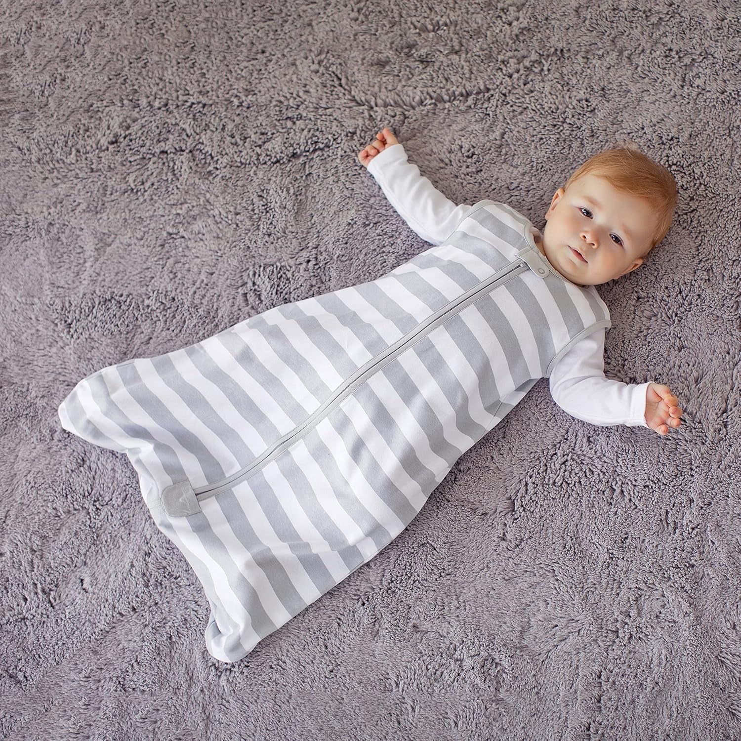 Organic Cotton Baby Sleep Sack - 0.5 TOG Lightweight wearable Blanket with 2 - Way Zipper