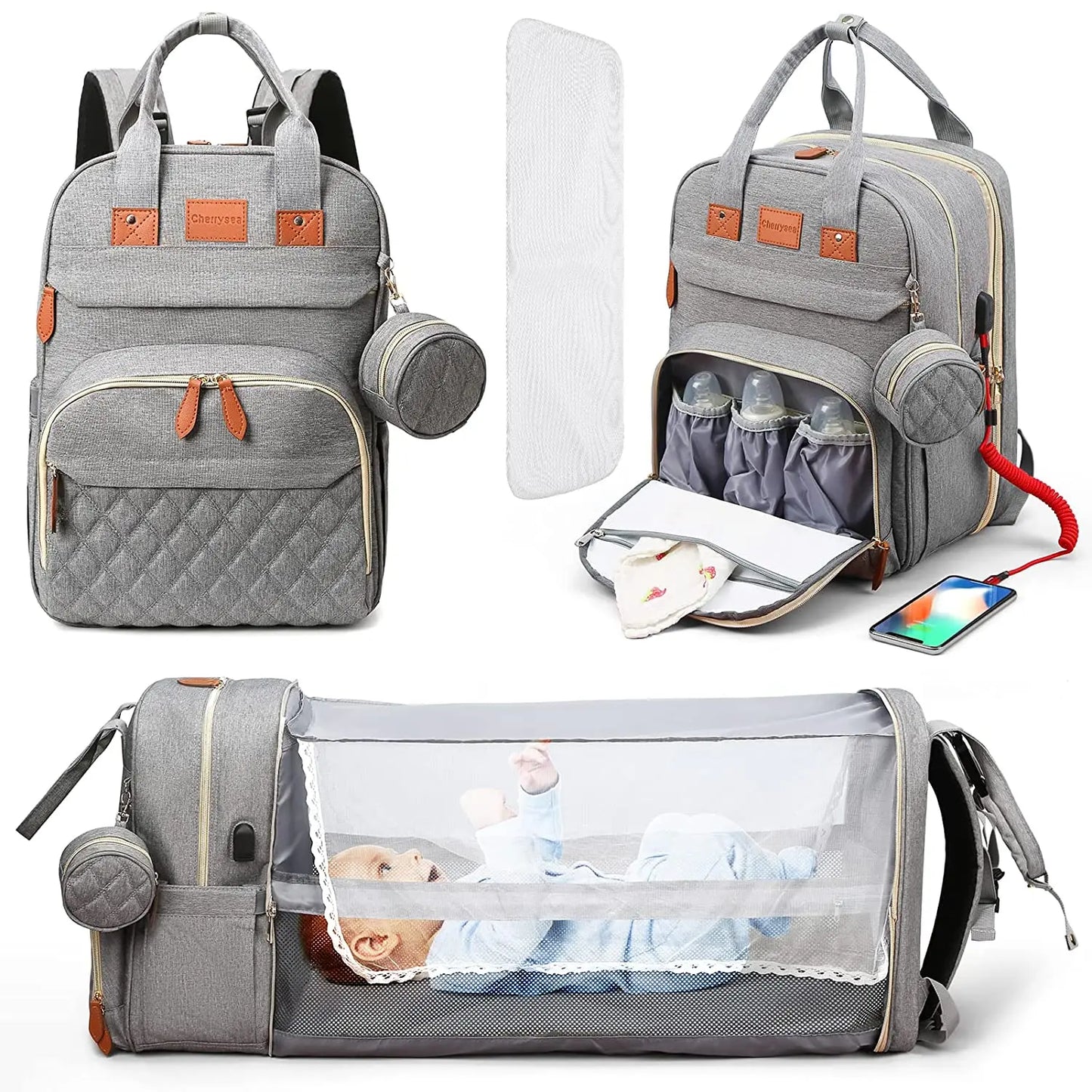 Ultimate 3-in-1 Diaper Bag Backpack: Foldable Baby Bed, Waterproof Travel Companion with USB Charging