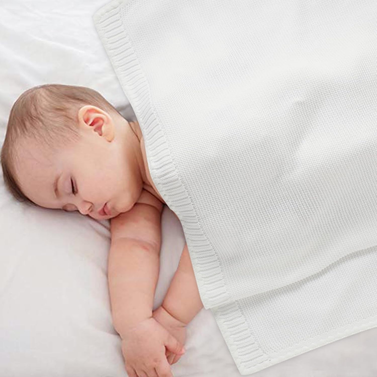 Mimixiong Gender Neutral Cotton Baby Blanket - Soft Swaddling Blanket for Nursery & Perfect Shower Gift - 40x30 Inch White