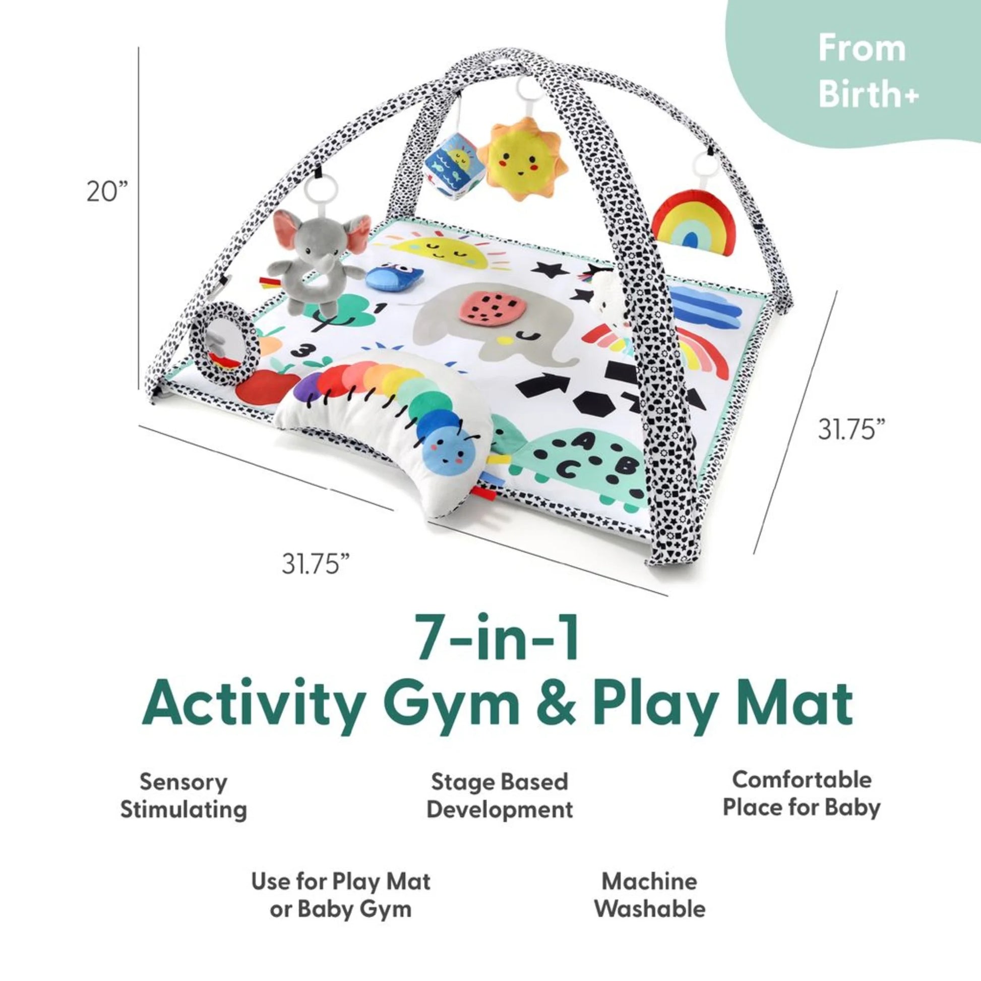 Elephant-Themed 7-in-1 Activity Play Gym & Playmat for Babies - 7-Piece Set by The Peanutshell