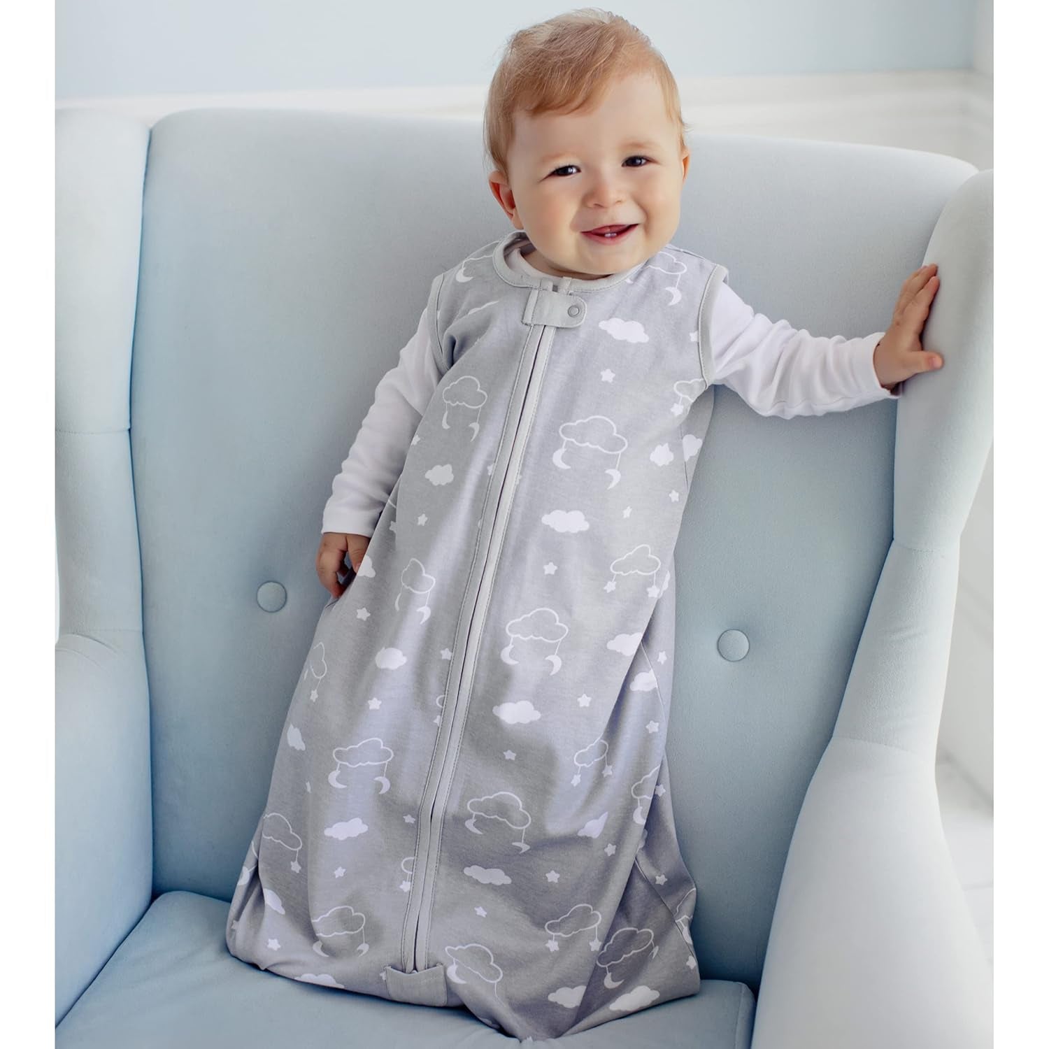 Organic Cotton Baby Sleep Sack - 0.5 TOG Lightweight wearable Blanket with 2 - Way Zipper