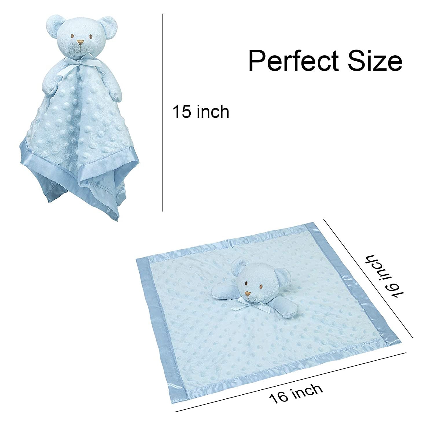 Blue Teddy Bear Lovey -Soft 16" Snuggle Boddy for Newborns & Toddlers