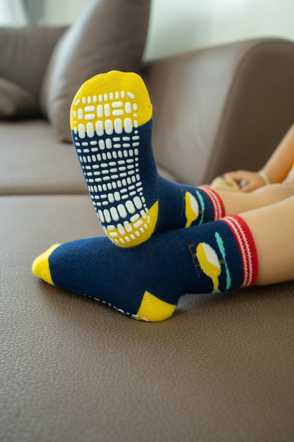 Non Skid anti Slip Crew Socks with Grips for Baby Infant Toddlers Kids Boys