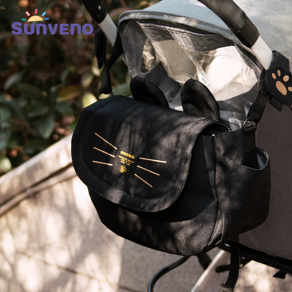 Sunveno Large Capacity Cat Stroller Organizer & Diaper Bag - Universal Travel Bag in Stylish Black