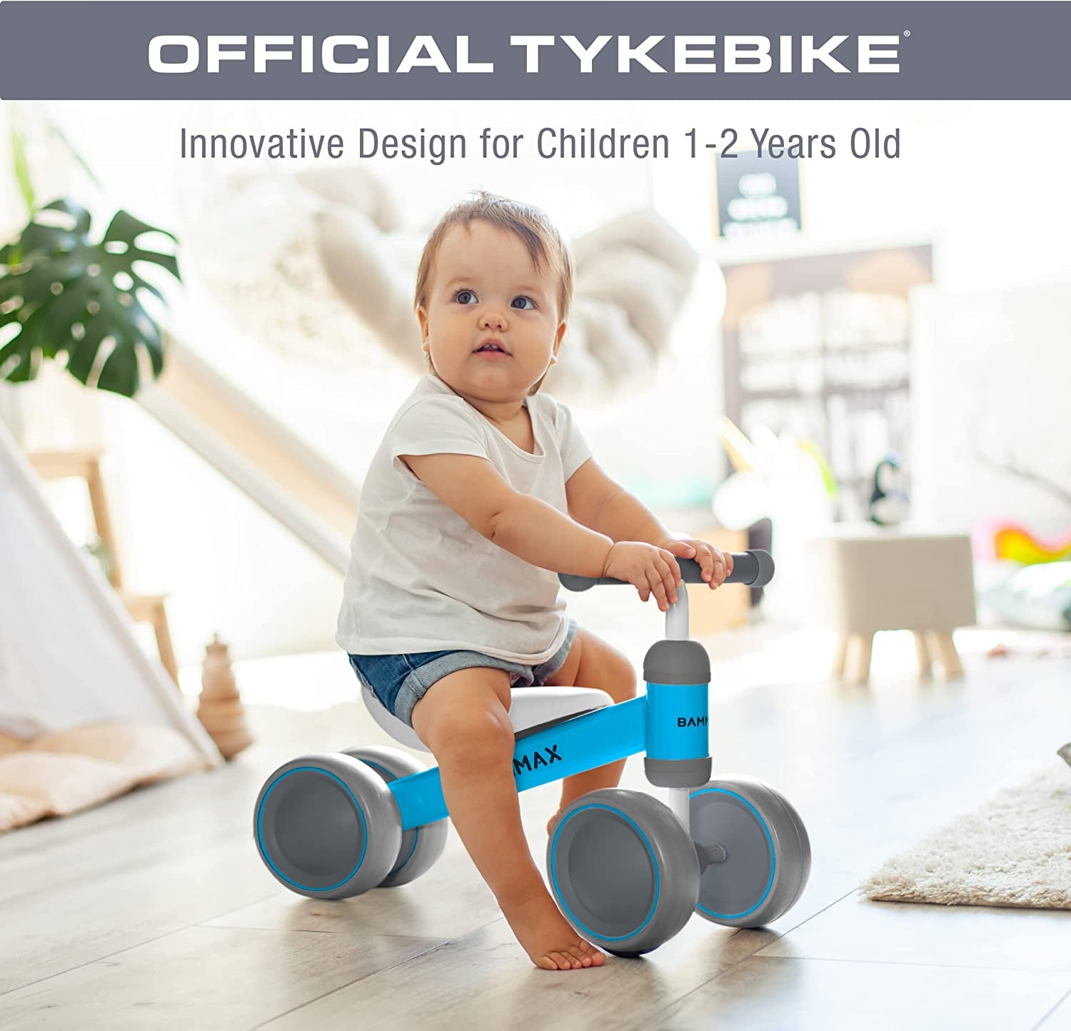 Balance Bike for Toddlers Aged 9-24 Months, Four-Wheeled No-Pedal Bicycle, Ideal First Birthday Gift for Boys and Girls