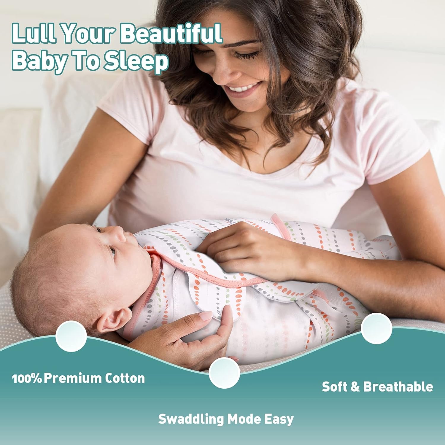 Soft Swaddle Sleep Sacks for Baby Girls - 3 Pack Adjustable Wraps in Cute Feather & Wave Print. Perfect for Newborns 0-3 Months