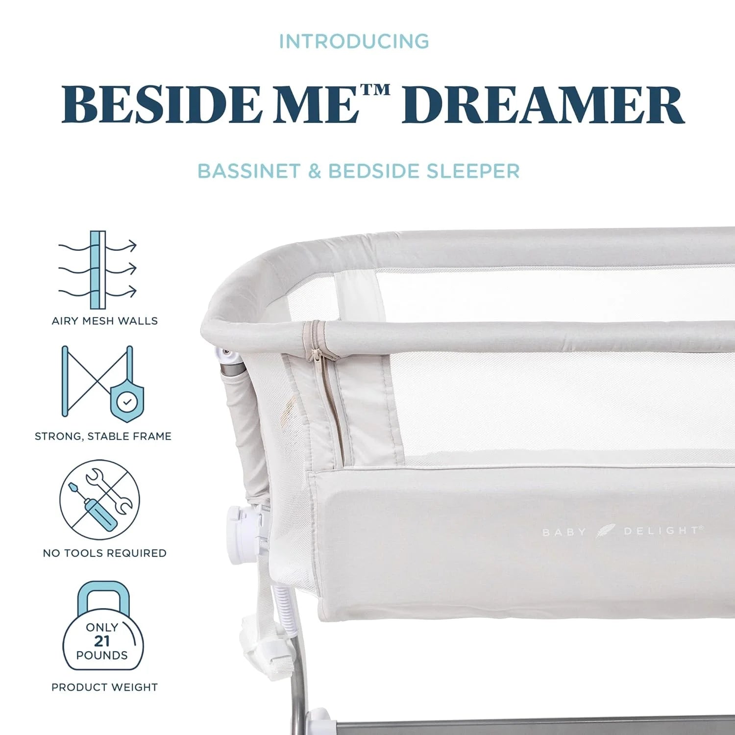 Baby Delight 3-in-1 Beside Me Dreamer Bassinet _ Driftwood Gray/Premium Beside Sleeper for Newborns, Adjustable &Portable Design