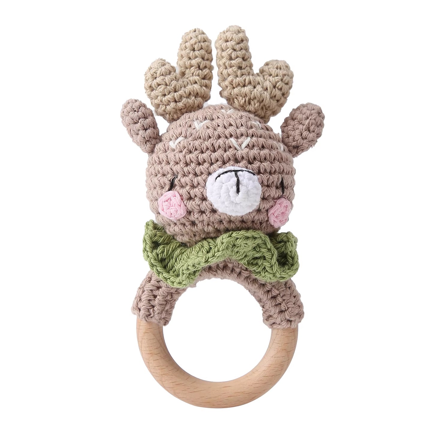 Handmade Crochet Animal Rattle- Soft Wooden Baby Teether Toy (multiple Style)