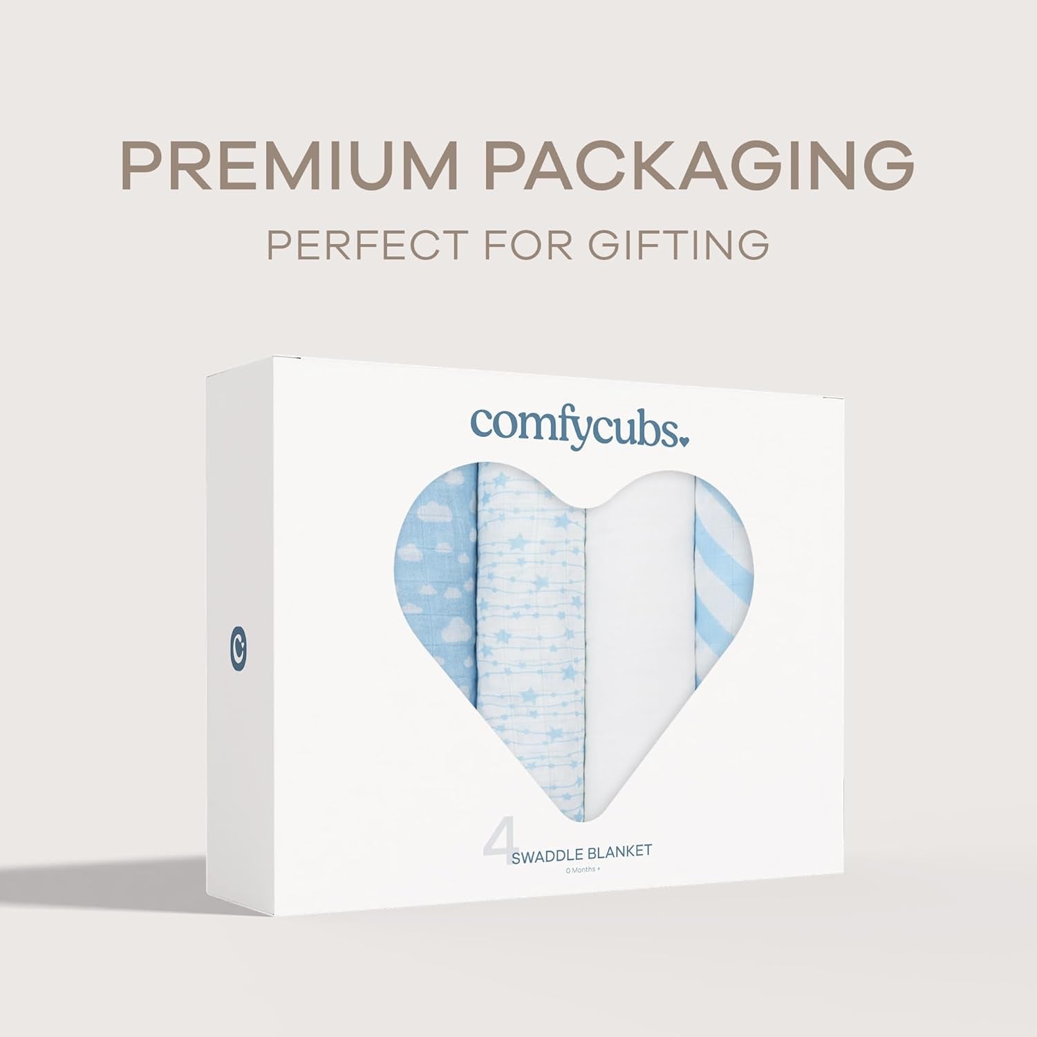 Comfy Cubs Pack of 4 Muslin Swaddle Blankets - Soft Cotton Baby Wraps for Newborns, 47x47 Inches, Perfect for Self-Soothing - Blue