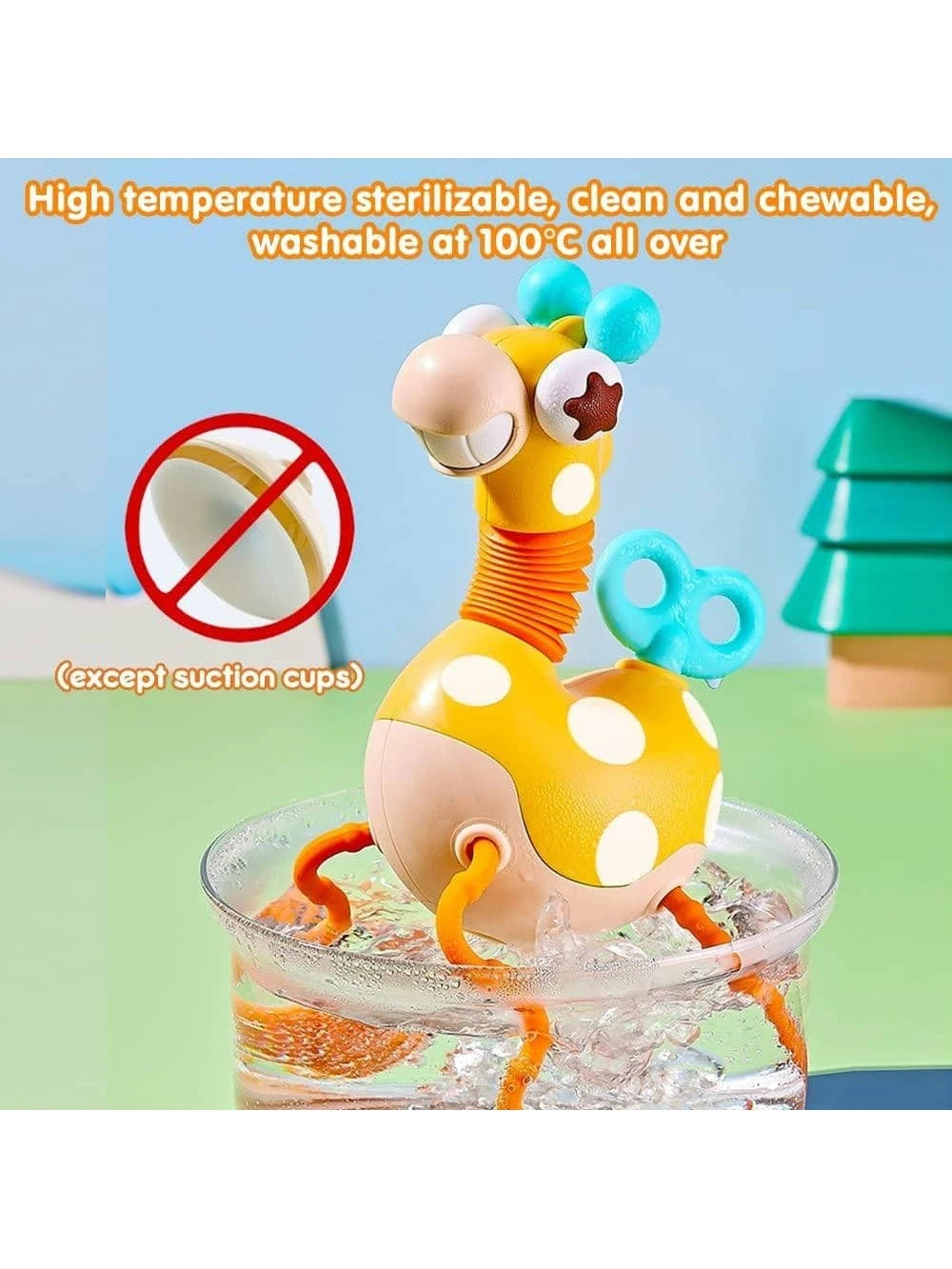 VATOS Baby Sensory Toys Montessori Safe Silicone Pull String Activity Toy Giraffe Toy with Twisting Clockwork & Neck Pop Tube for Fine Motor Skills Travel Toys for Babies Infants Toddlers 18M+