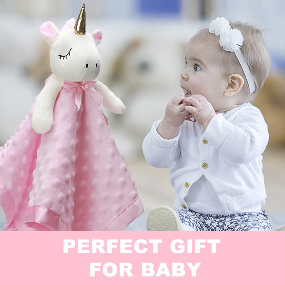 Unicorn Loveys for Babies Soft Plush Pink Security Blanket for Newborn, Infant and Toddler, 16 Inch