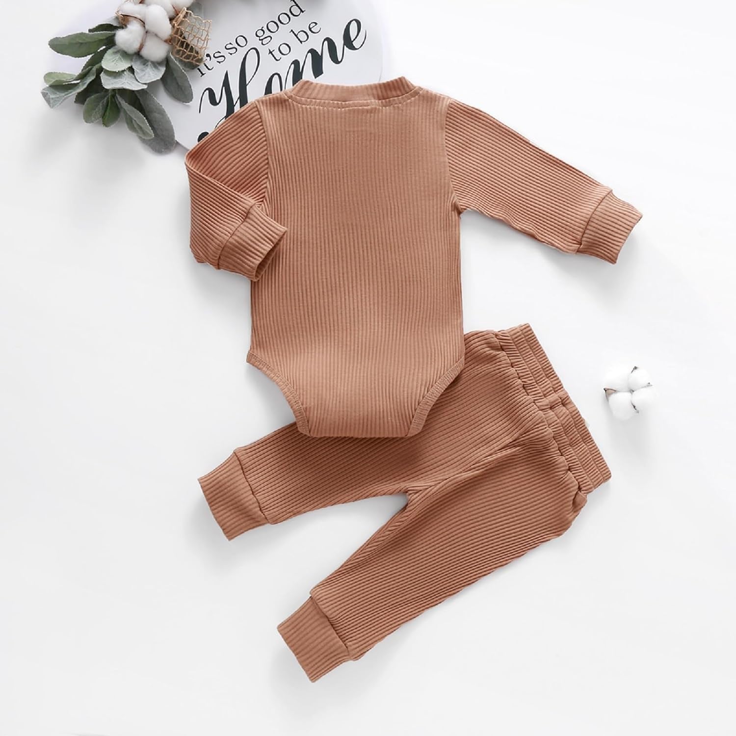 Adorable Ribbed Knitted Cotton Long Sleeve Romper & Pants Set for Newborns - Perfect Fall & Winter Outfit for Baby Boys & Girls