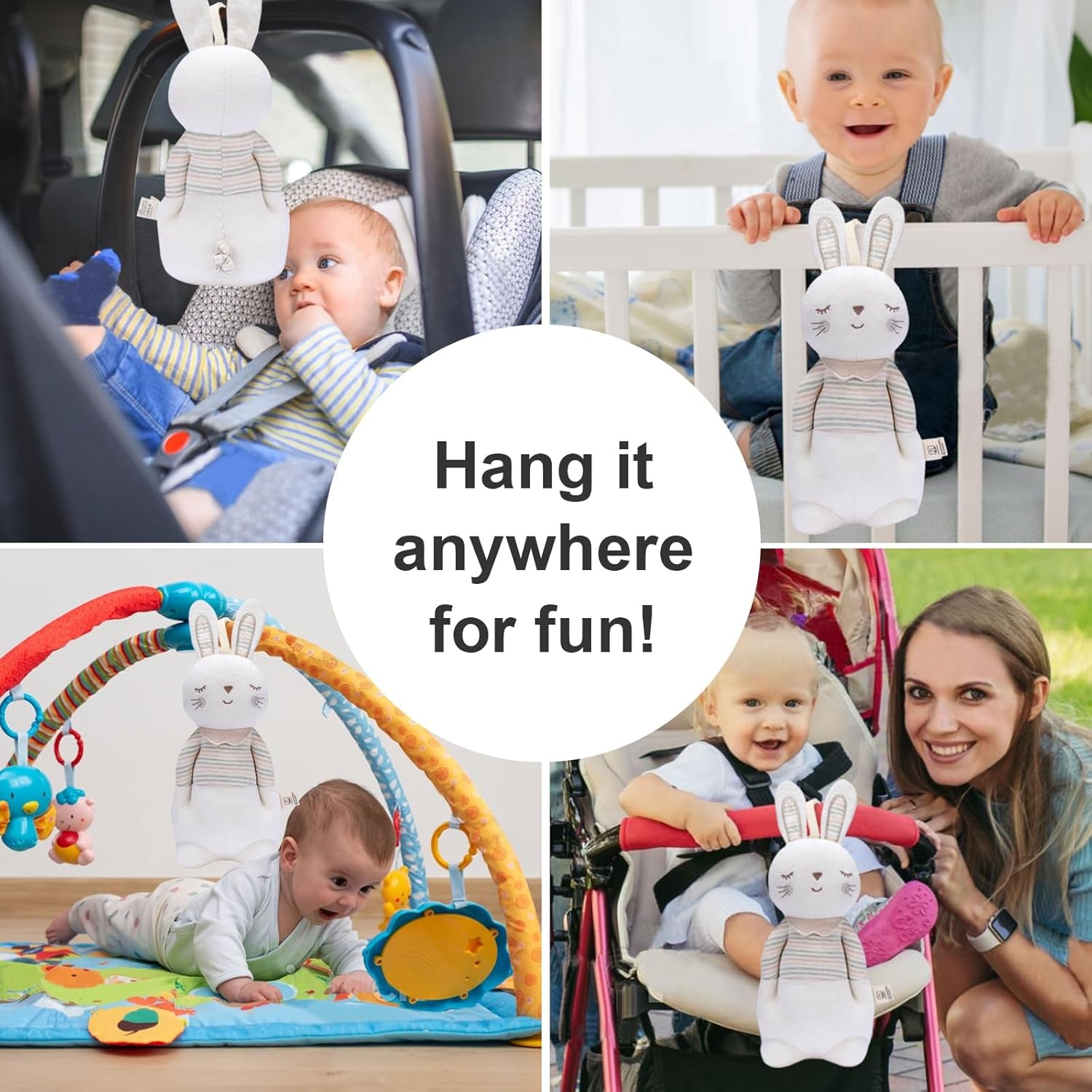 COTTONEBEBE Organic Mrs. Bunny Stuffed Animal with Lullaby Music - Perfect Gift for Infants 0-36 Months, Safe for Boys & Girls