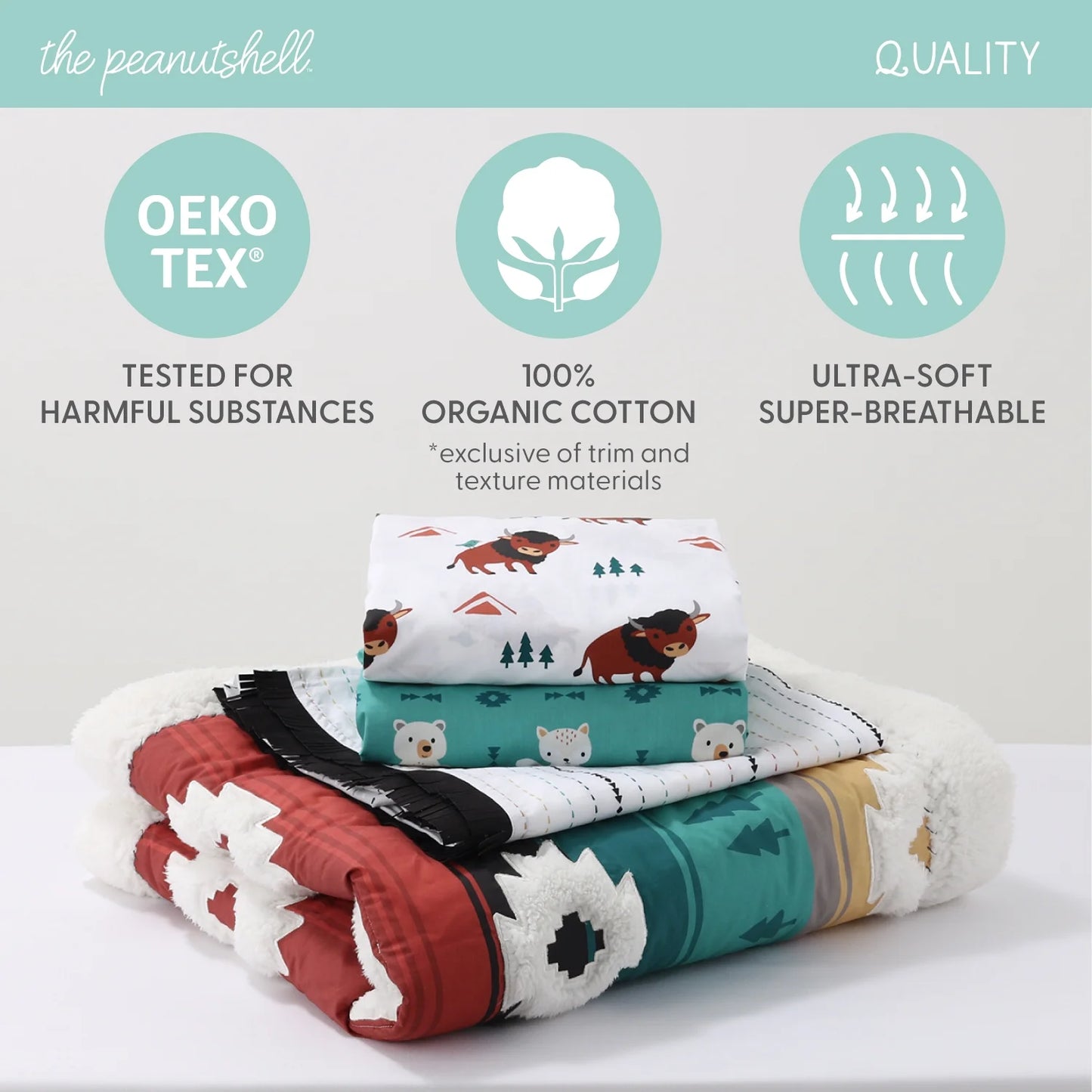 Organic Cotton Crib Bedding Set for Baby Boys, Western Woods, 4 Pieces