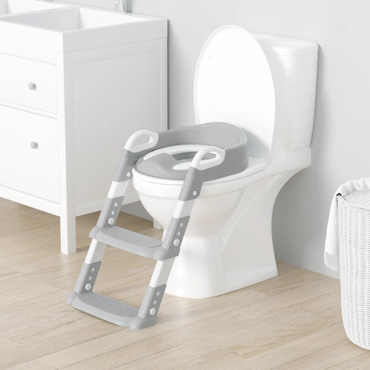 Potty Training Made Easy: Adjustable Step Stool Toilet Seat for Toddlers - Safe, Sturdy & Foldable in Gray