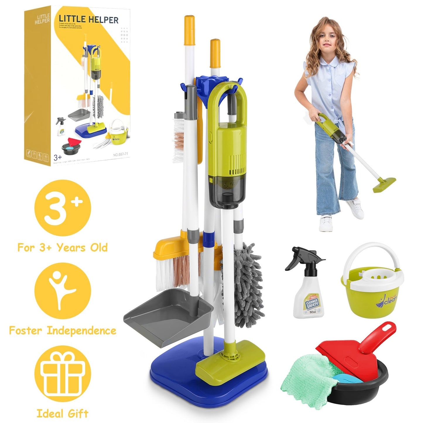 14Pcs Kids Cleaning Toy Set- Pretend Play Housekeeping Kit with Vacuum, Mop & Broom | Fun Learning Toy for Toddlers
