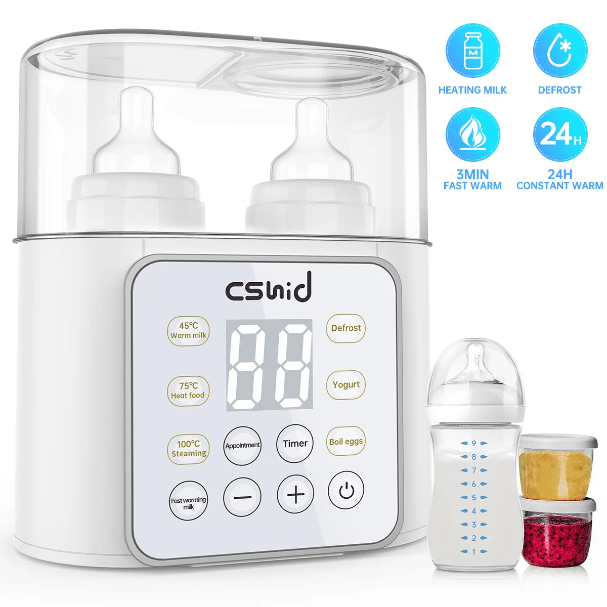 Ultimate 9-In-1 Baby Bottle Warmer & Food Heater - Fast Milk Warming & Defrosting Solution. Sterilizer/LED Display