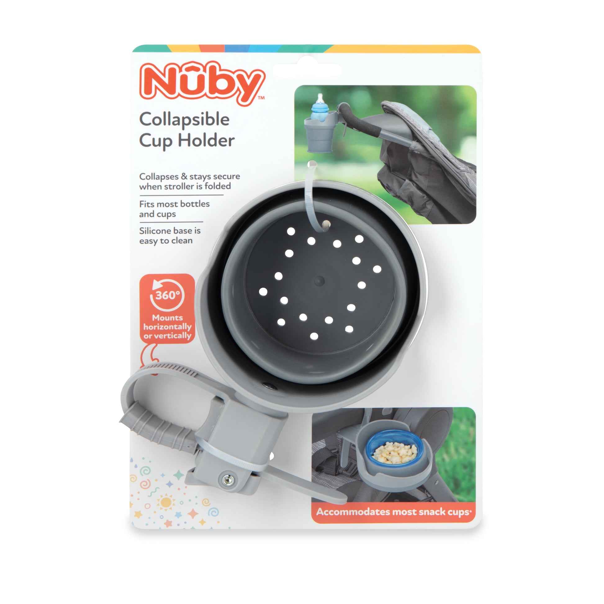 Nuby Gray Collapsible Stroller Bottle and Cup Holder - Ultimate Convenience for On-the-Go Parents
