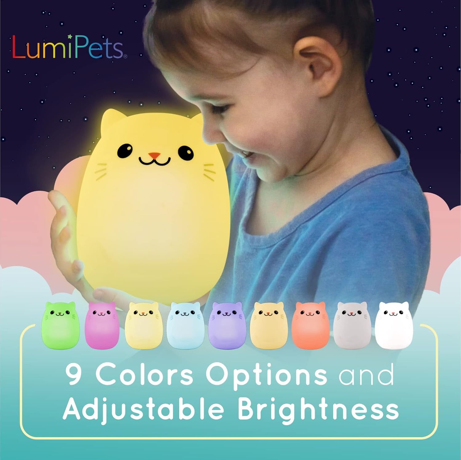 Remote Control Silicone Night Light for Children - Cat Design with 9 Soft Color Options & Sleep Timer - Rechargeable, Battery-Operated Lamp for Bedrooms and Nurseries
