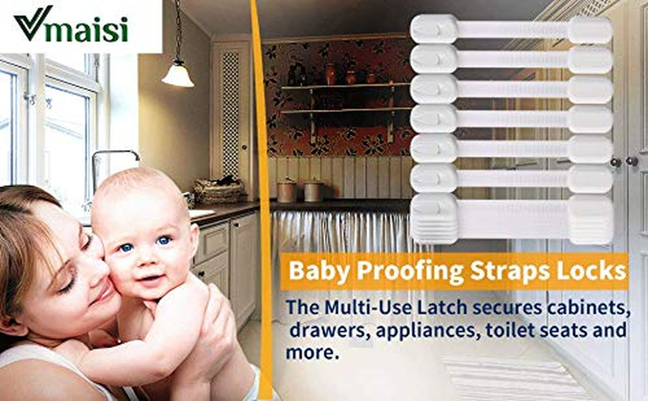 12 Pack Vmaisi Childproofing Adhesive Straps - No-Drill Cabinet Locks for Baby Safety (White)