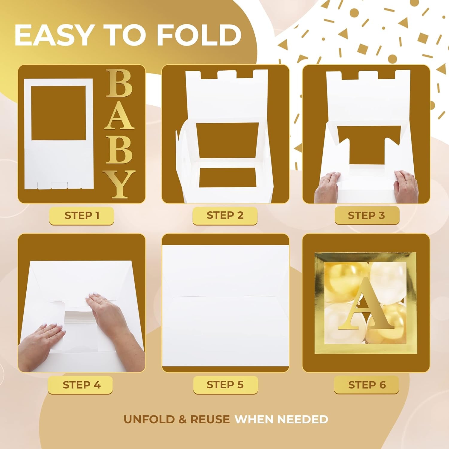 Celebrate in Style with the Vellax 44-Piece Baby Shower Decoration Set – Featuring 32 Elegant Gold & White Balloons, 4 Charming Gold Blocks, and 8 Delightful Letters!