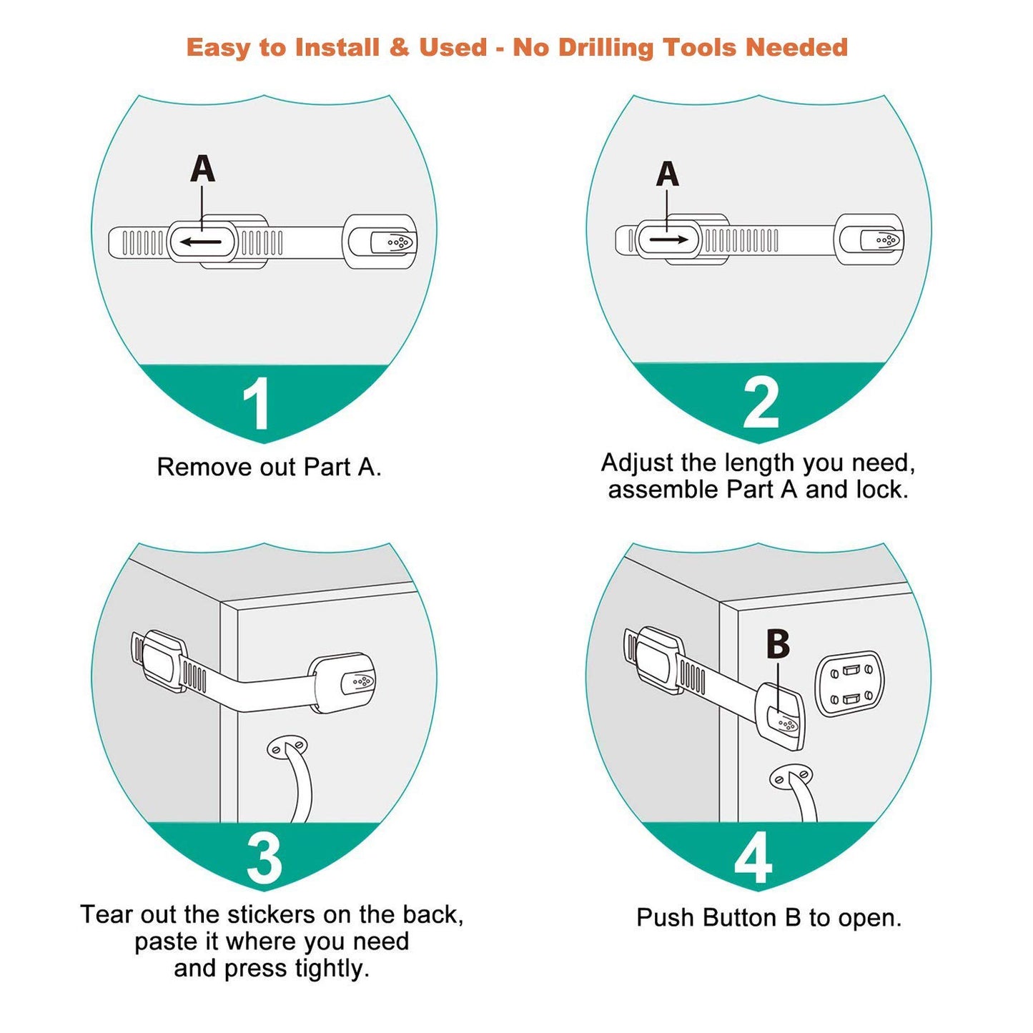 12 Pack Vmaisi Childproofing Adhesive Straps - No-Drill Cabinet Locks for Baby Safety (White)
