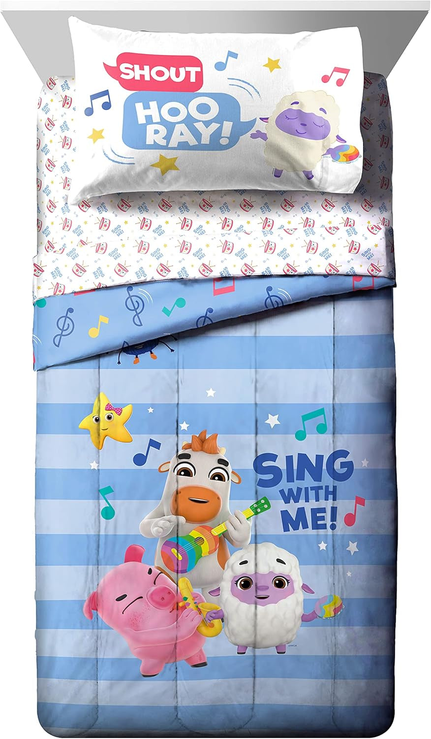 Moonbug  4 Piece Toddler Bed Set - Super Soft Microfiber Comforter & Sheet Set
