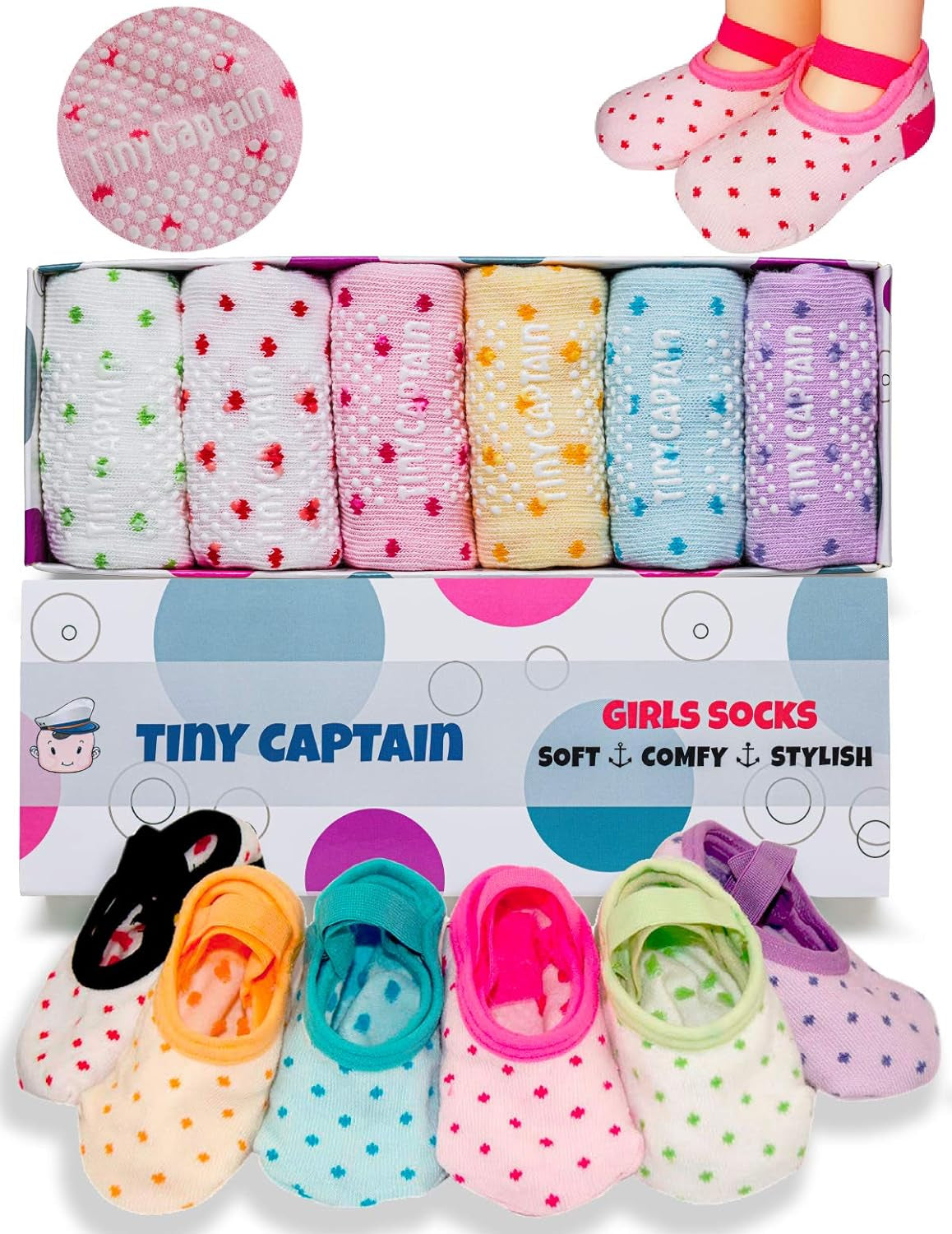 Baby Toddler Girls Grip Socks anti Slip W/Strap Socks Girl 0-7 Years Old Gift Set Age 1-7 Socks with Grippers