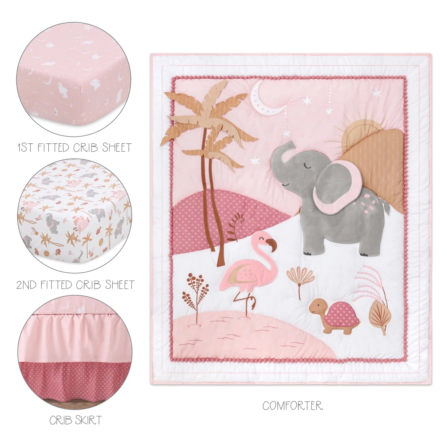 Create a Cozy Safari Oasis with Our Adorable 4-Piece Organic Cotton Crib Bedding Set for Baby Girls
